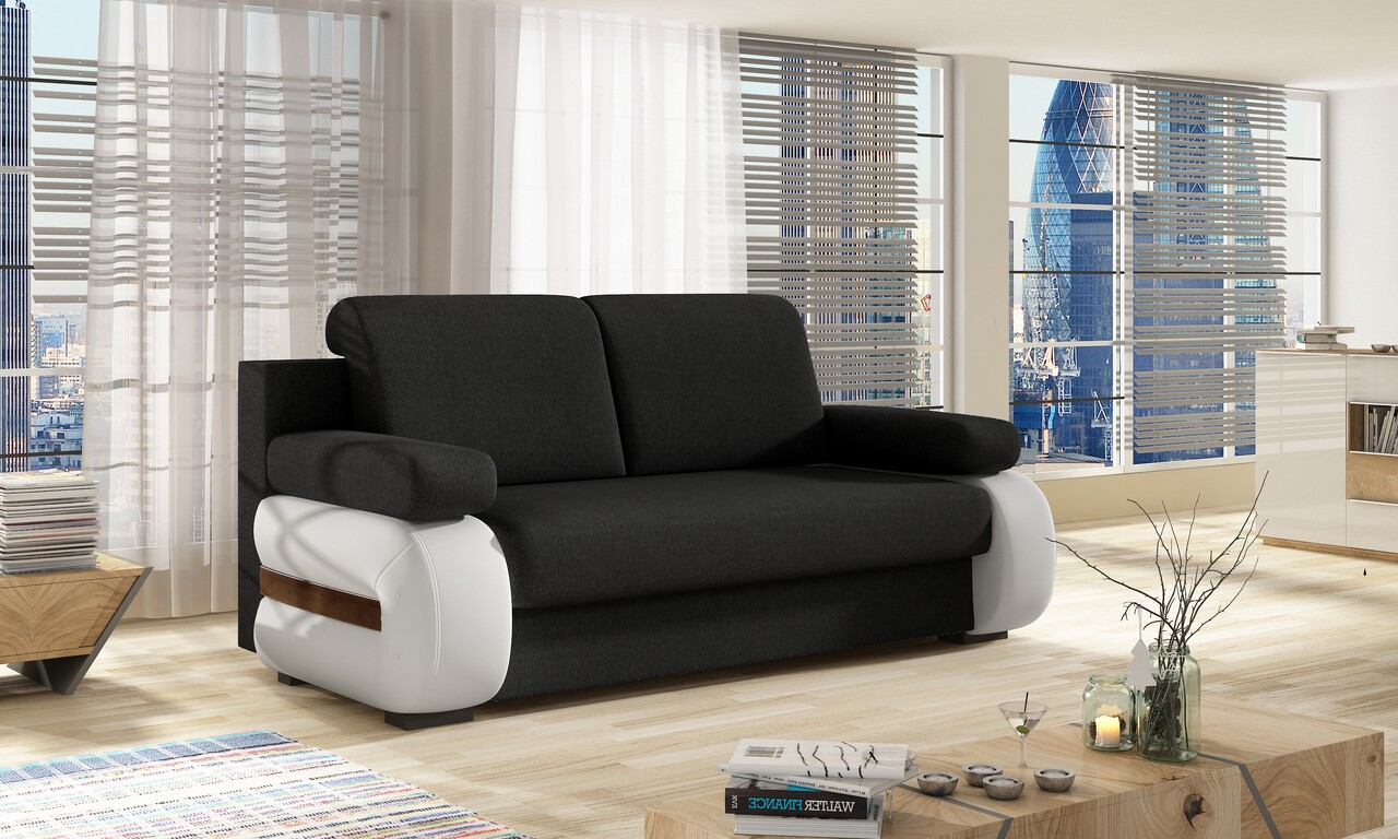 Canapea extensibila 3 locuri ELTAP, Laura, 202x79x84 cm, lemn/poliester, negru/alb - imagine 5